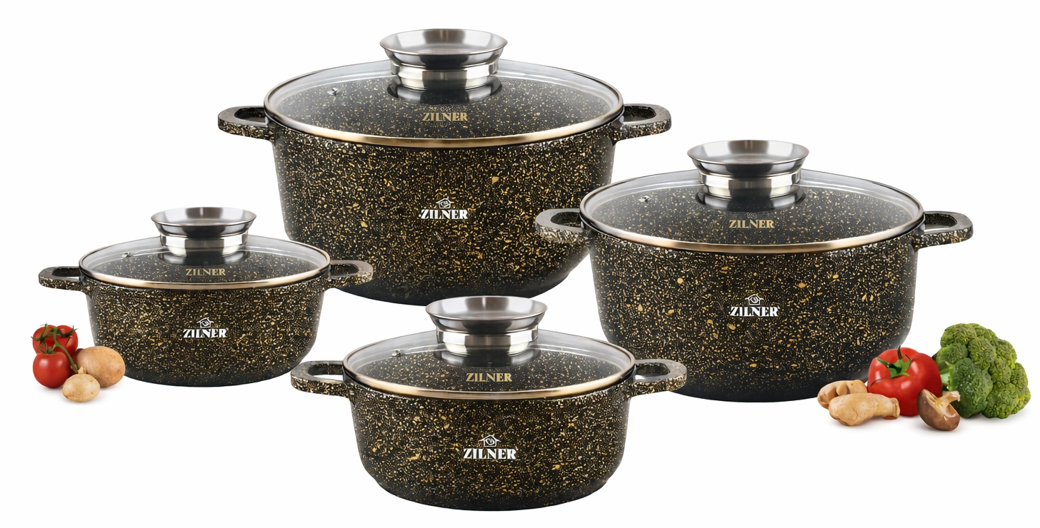 Sada hrnců s keramicko-mramorovou povrchovou úpravou, 8 dílů na indukci