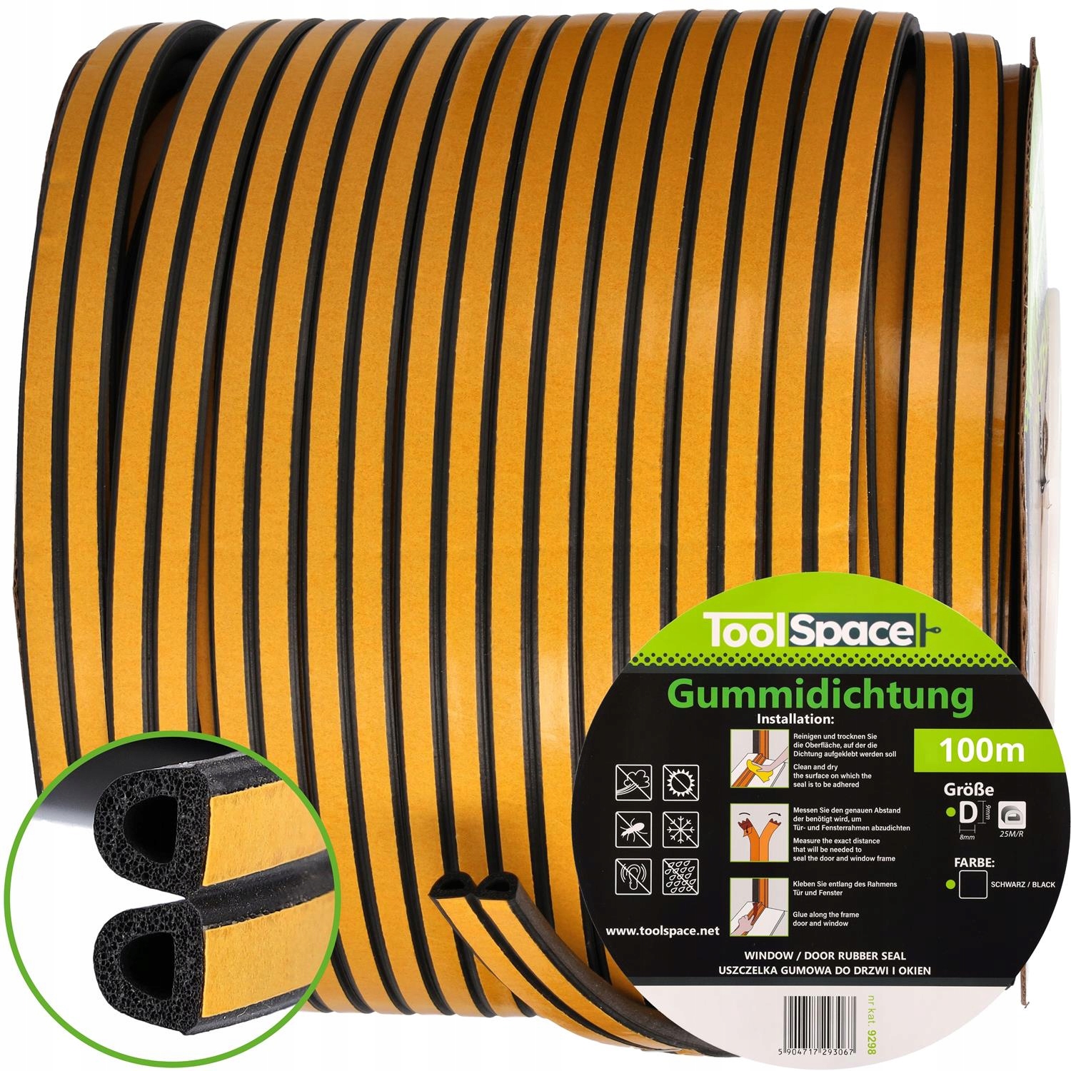 Těsnění do oken a dveří D 100 mb Černé