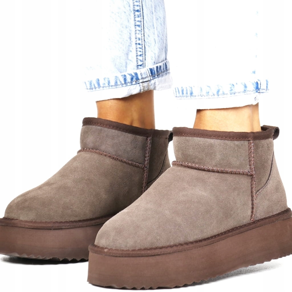 Hnědé Dámské Sněhule Z Kůže Na Silné Podrážce, Semiš 40