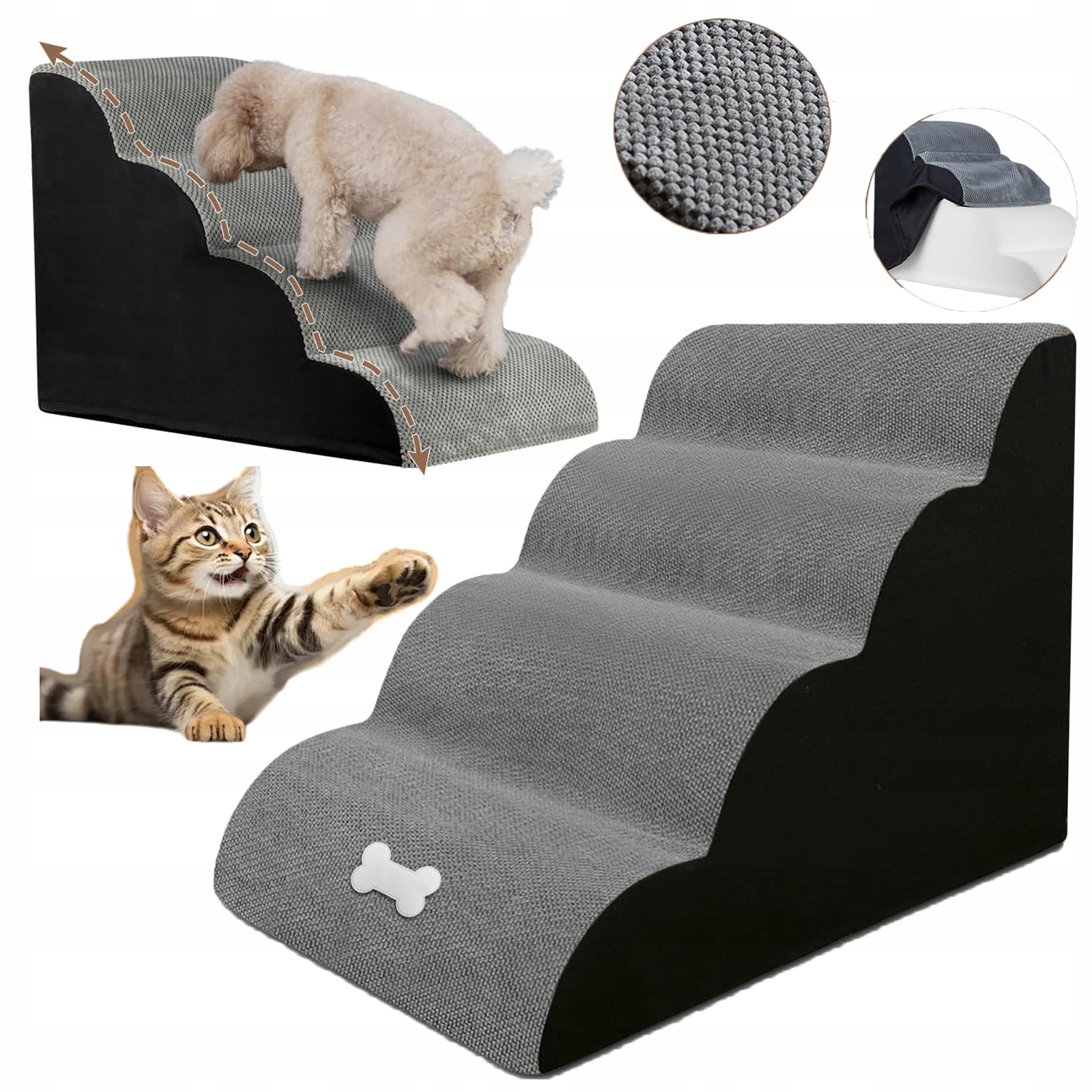 Levně Schody Schůdky Pro Psa Kočku Rampa Plošina 4 Stupně 50 CM Stabilní Šedá