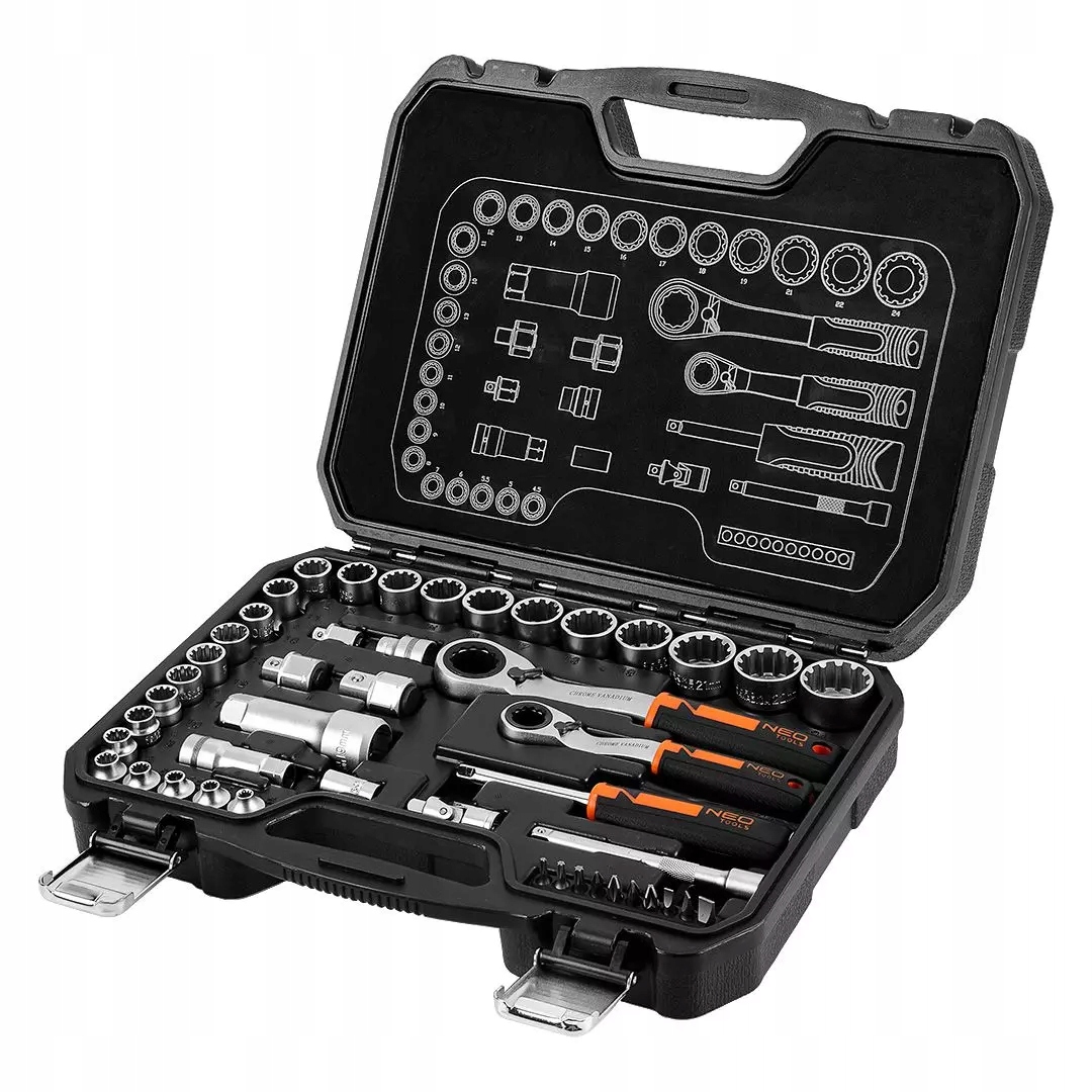 Sada nástrčných kľúčov z ocele CrV štvorcová 1/4" 3/8", 46 ks Neo