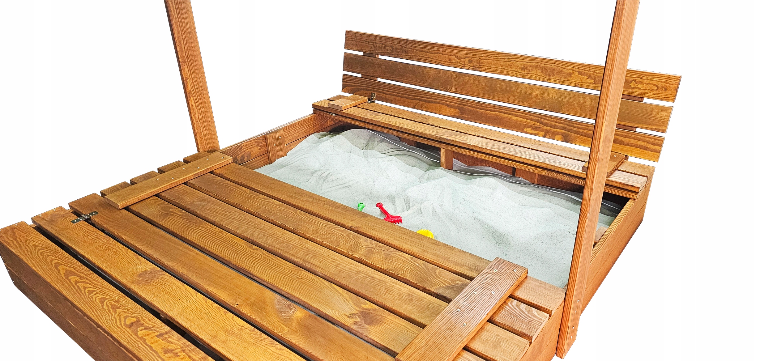 PIASKOWNICA 150x150 DREWNIANA ZAMYKANA Z DASZKIEM I ŁAWECZKAMI 2X MALOWANA Wiek dziecka 3 lata +