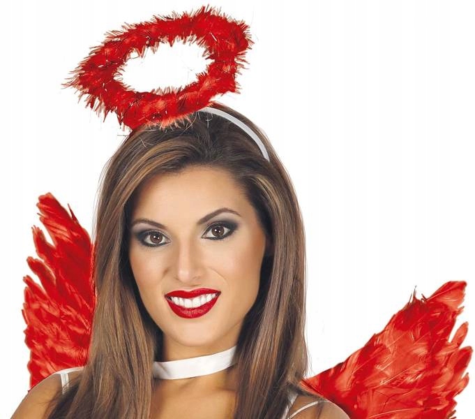 AUREOLA CZERWONY ANIOŁ PIÓRKA ANIOŁA HALLOWEEN