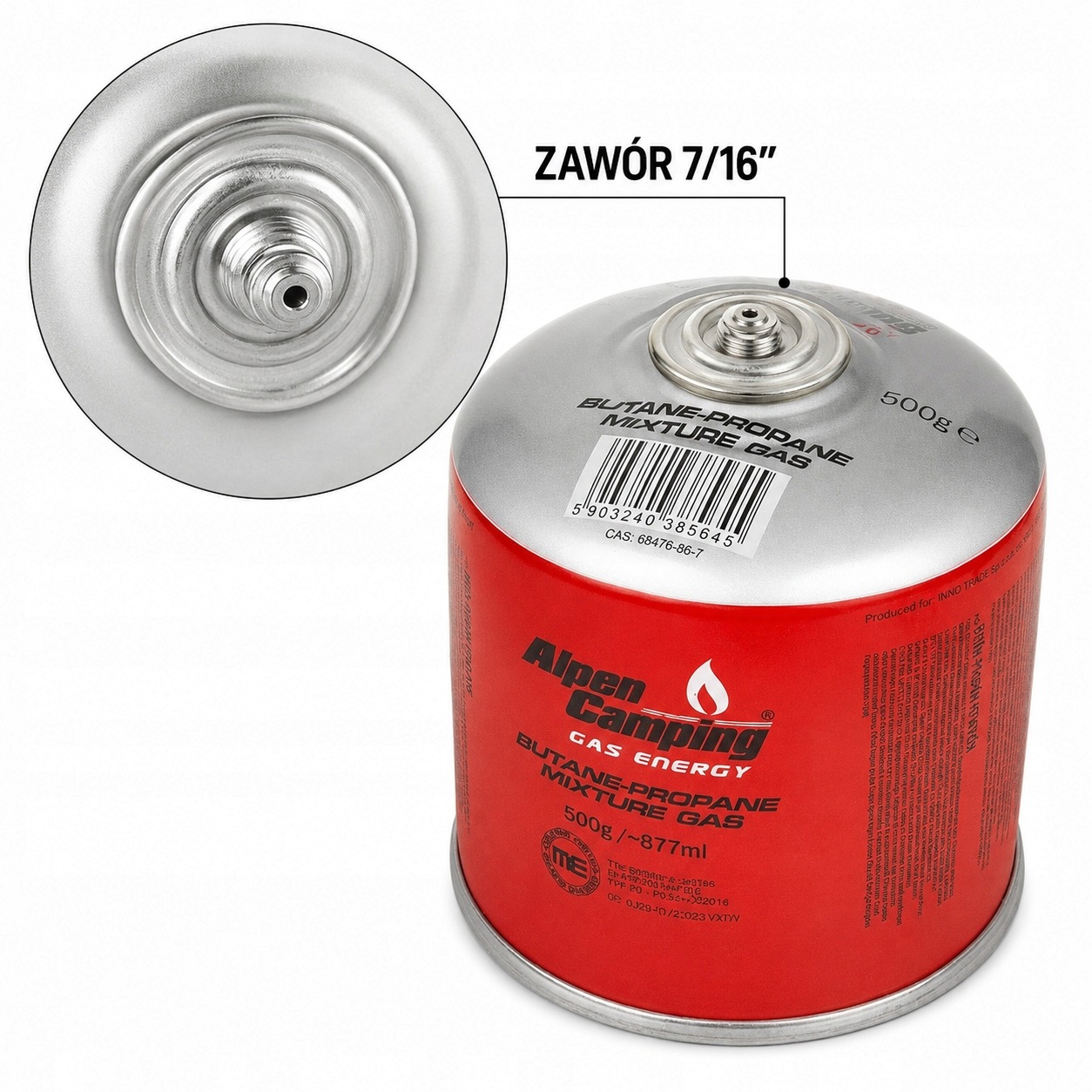 Kartusz gazowy Alpen Camping 500g nakręcany gwint 7/16 do kuchenki palnika