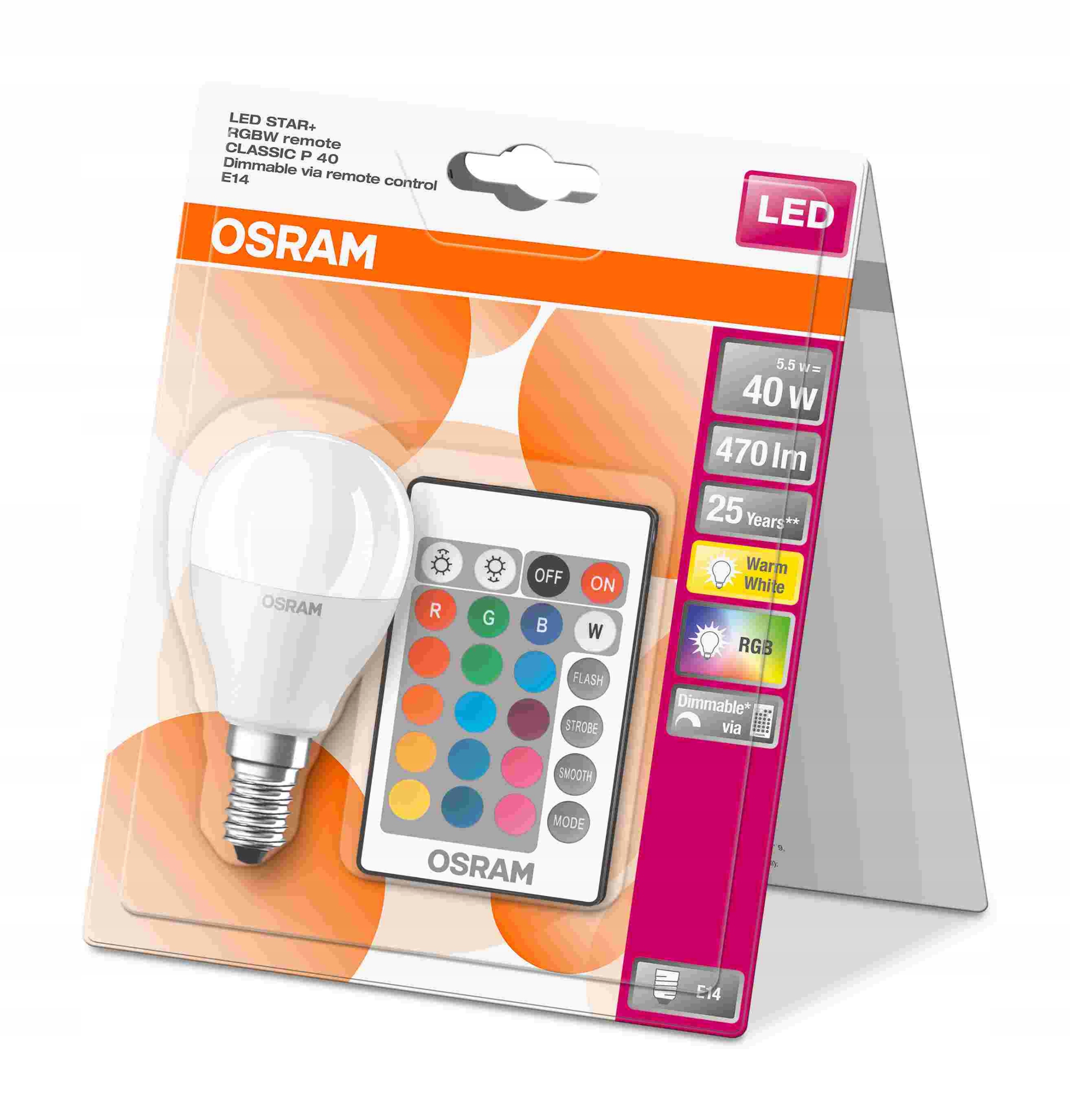 

Żarówka Led E14 5,5W=40W Rgb+white Osram pilot