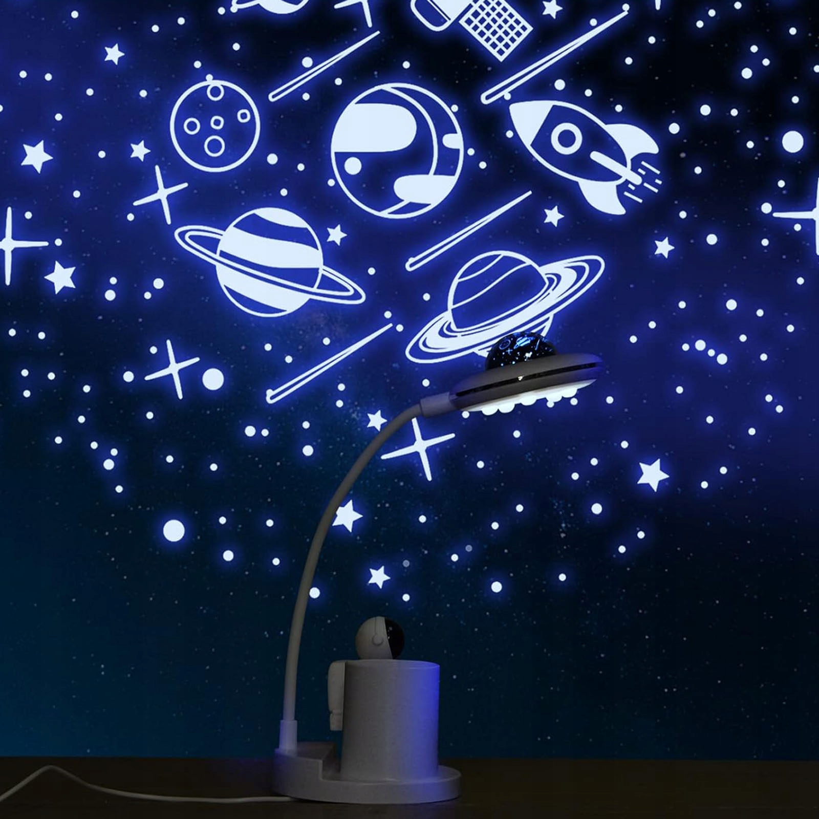 LAMPKA BIURKOWA LED USB-C CHRONIĄCA OCZY z PROJEKTOR I UCHWYTEM NA DŁUGOPIS Moc 5 W