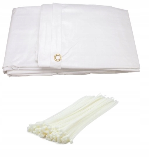 Plandeka na rusztowanie Biała 3,1x10 zaoczkowana Opaski