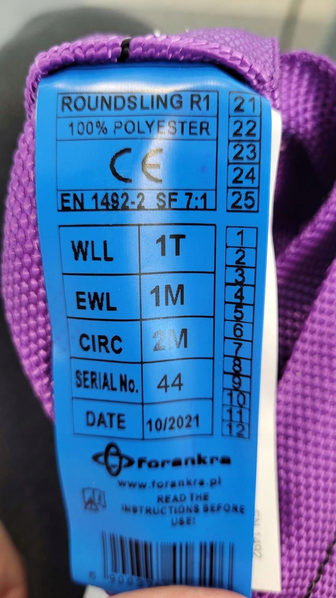 ZAWIESIE WĘŻOWE 1T 1M ZAWIESIA DŹWIGOWE obwód 2M Marka Forankra