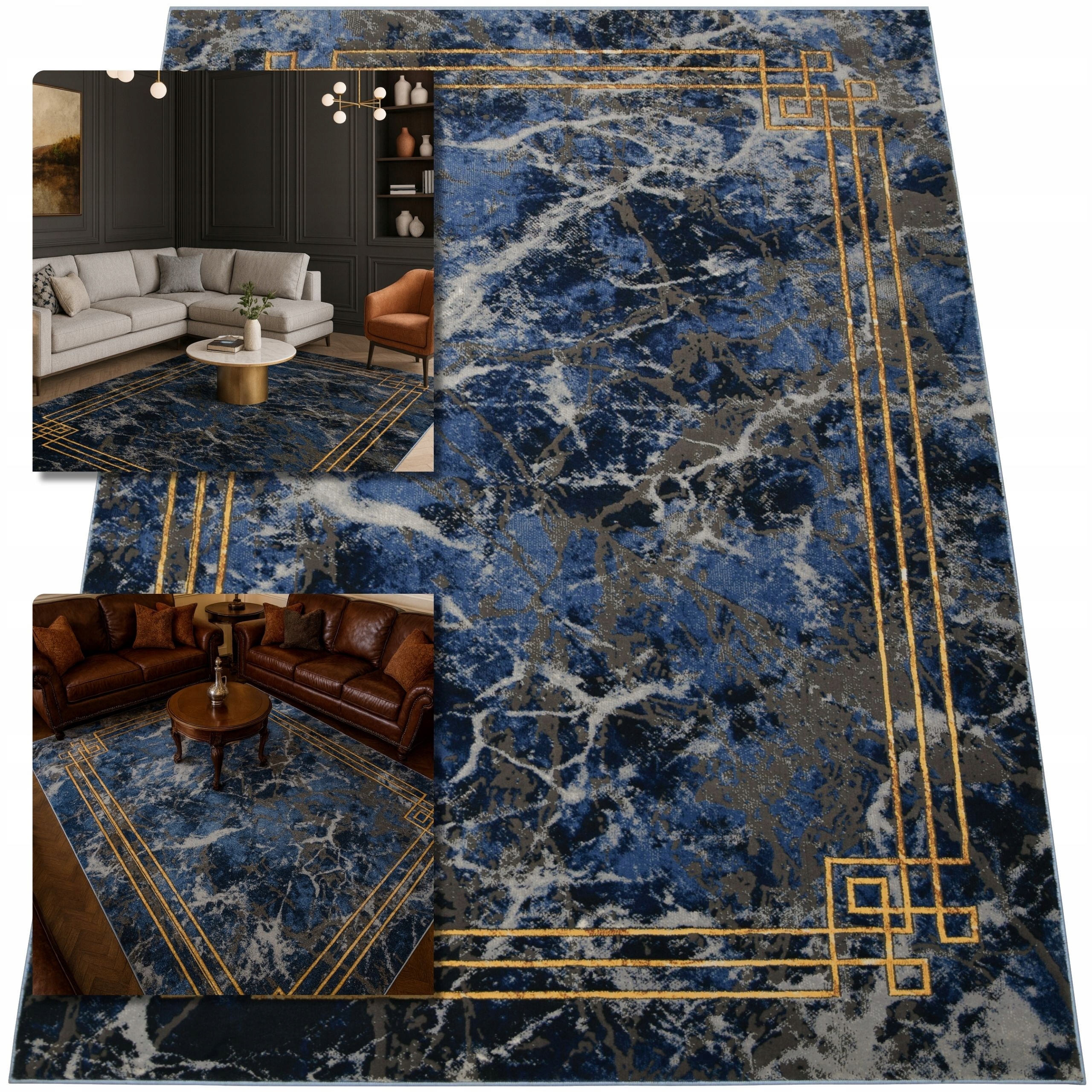 Koberec 200x290 Etna Moderní Tmavě Modrý Koberec Do Obývacího Pokoje Koberec Mramor