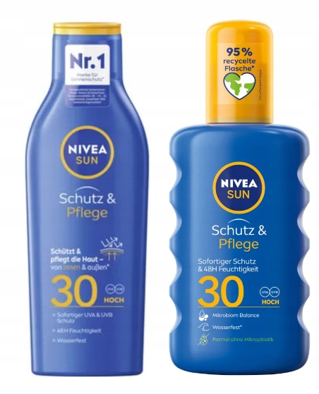 Nivea Sun Zestaw Spray Do Opalania Spf30 200ml Mleczko Spf30 250ml