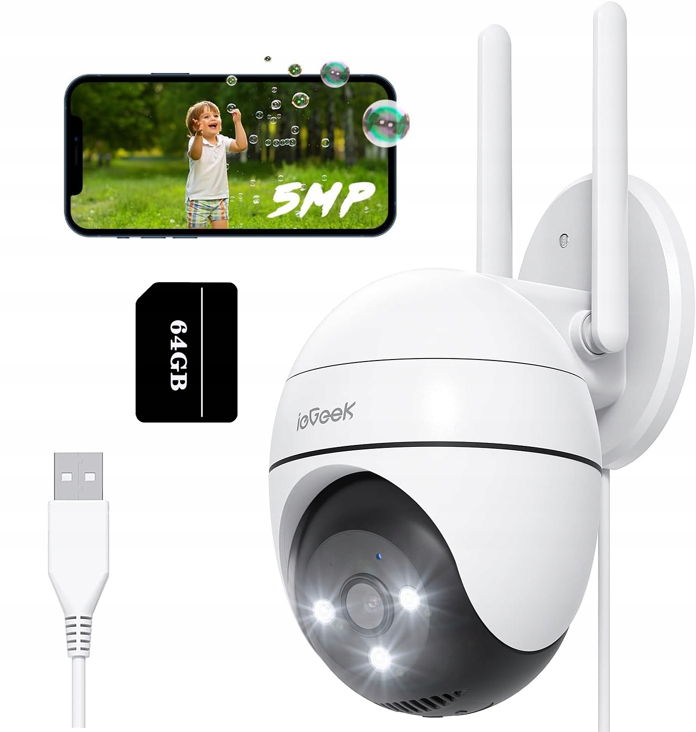 5MPx Otočná Venkovní Kamera Ip Wifi 4X Zoom Detekce Zvuku Alarm 64GB