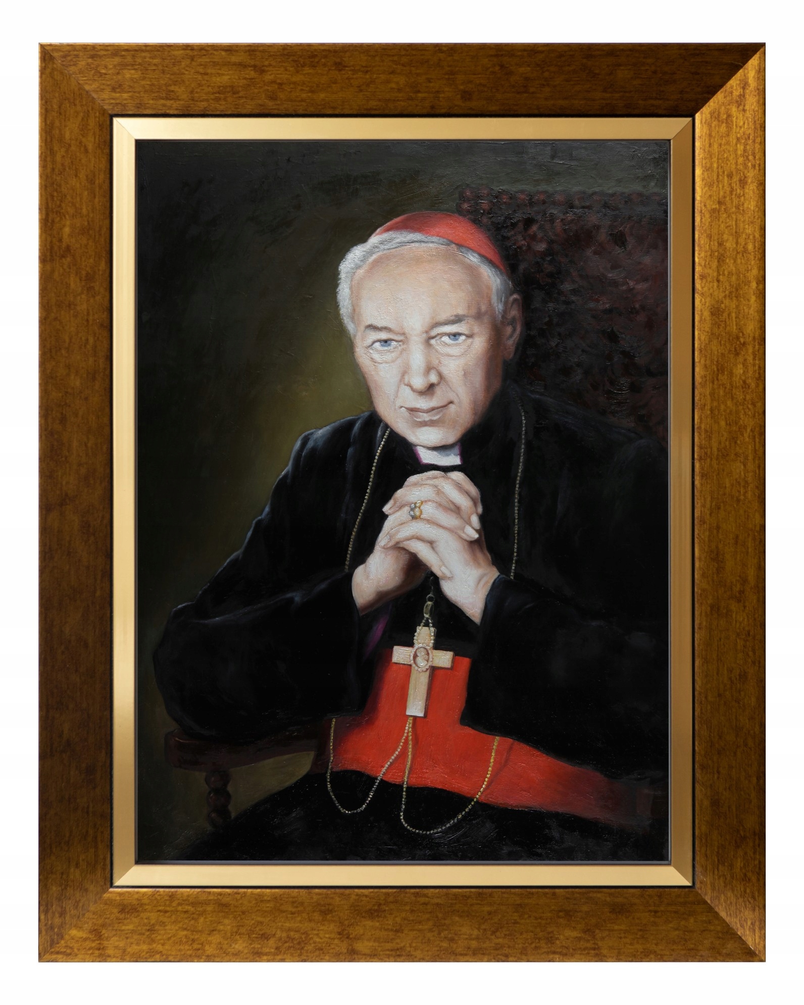 Kardinál Wyszyński Sakrální Obraz Zlaté Plátno, Ozdobný Rám 30X40