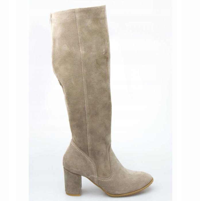 Béžové Kožené Kozačky Na Podpatku Ke Kolenům, Velikost 36