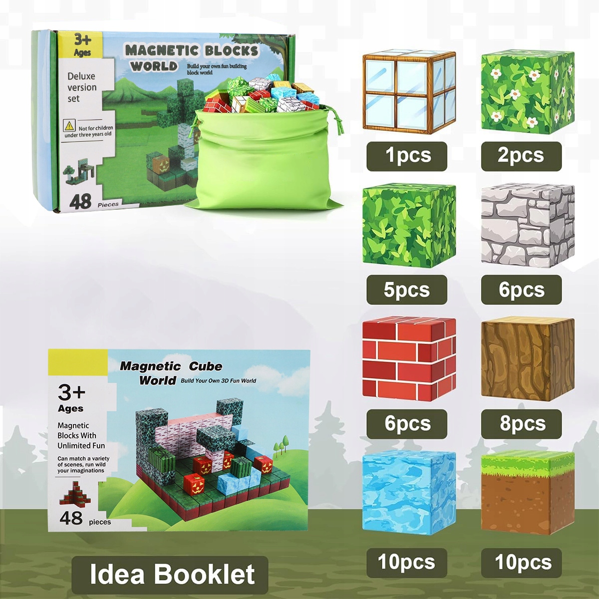 DUŻYCH MAGNETYCZNYCH BLOKÓW BUDOWLANYCH BLOKI MAGNETYCZNE leśny zamek Minimalny wiek dziecka 3