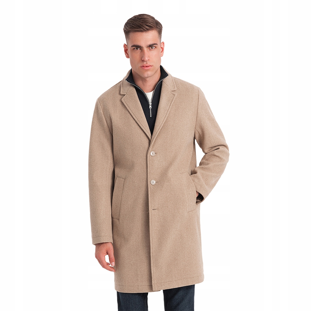 Pánský elegantní lehký béžový kabát bez podšívky, jednořadý V7 C636 XL