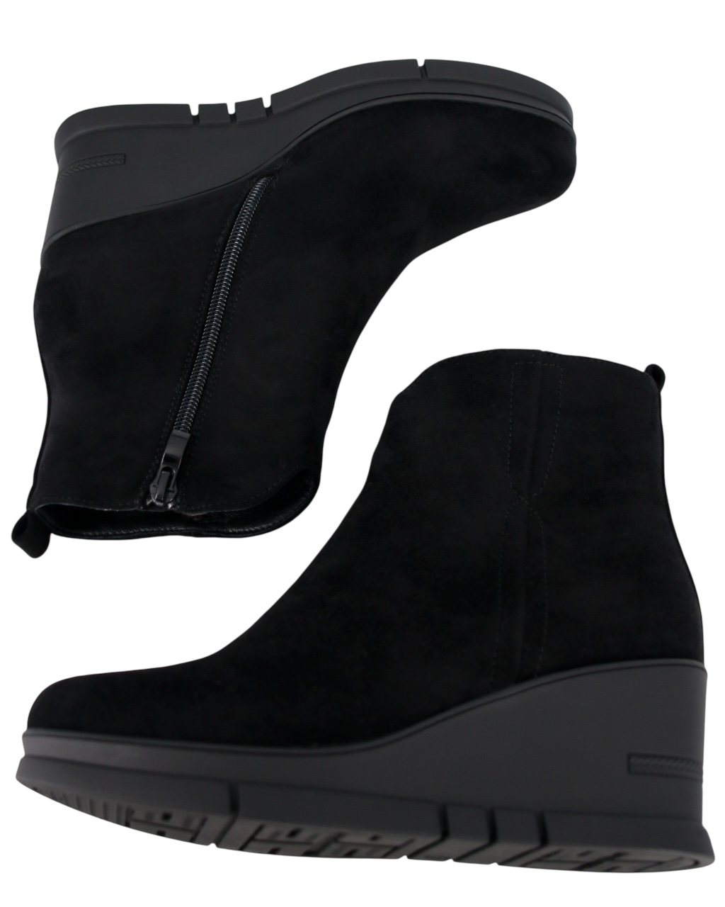 Dámské Kotníkové Boty Na Klínku 7 CM Zateplené Semišové Boty Černé Pohodlné 38