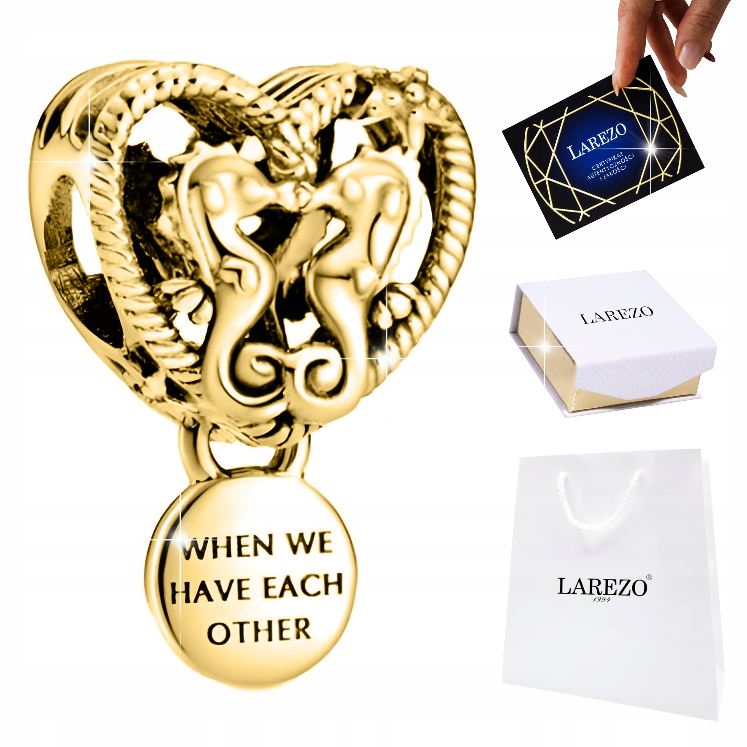 Charms Zlatý 925 Mořský koník Srdce Srdíčko Ryba Láska Korálek Srdíčko