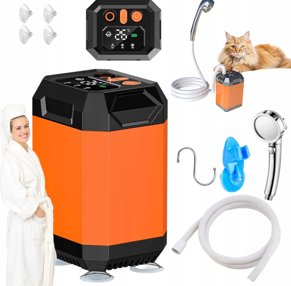 Kempingová Sprcha Přenosná 5400MAH Sada Usb 3 Režimy Oranžová