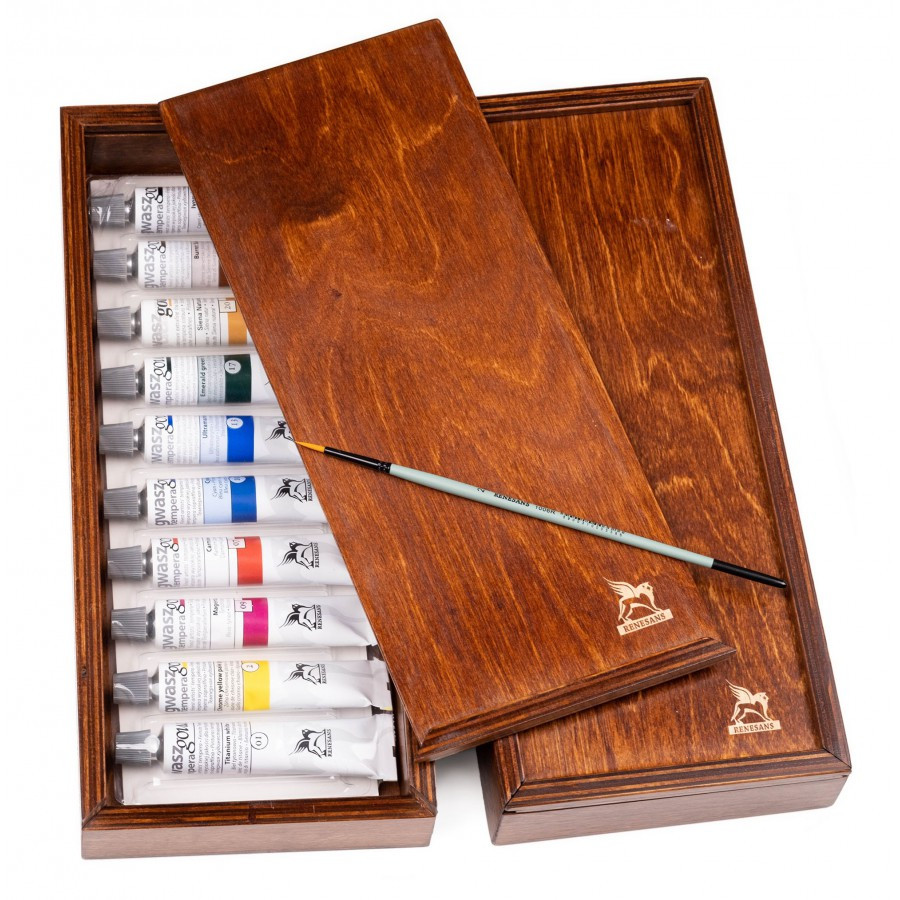 Sada kvašových barev v dřevěné kazetě Renesans