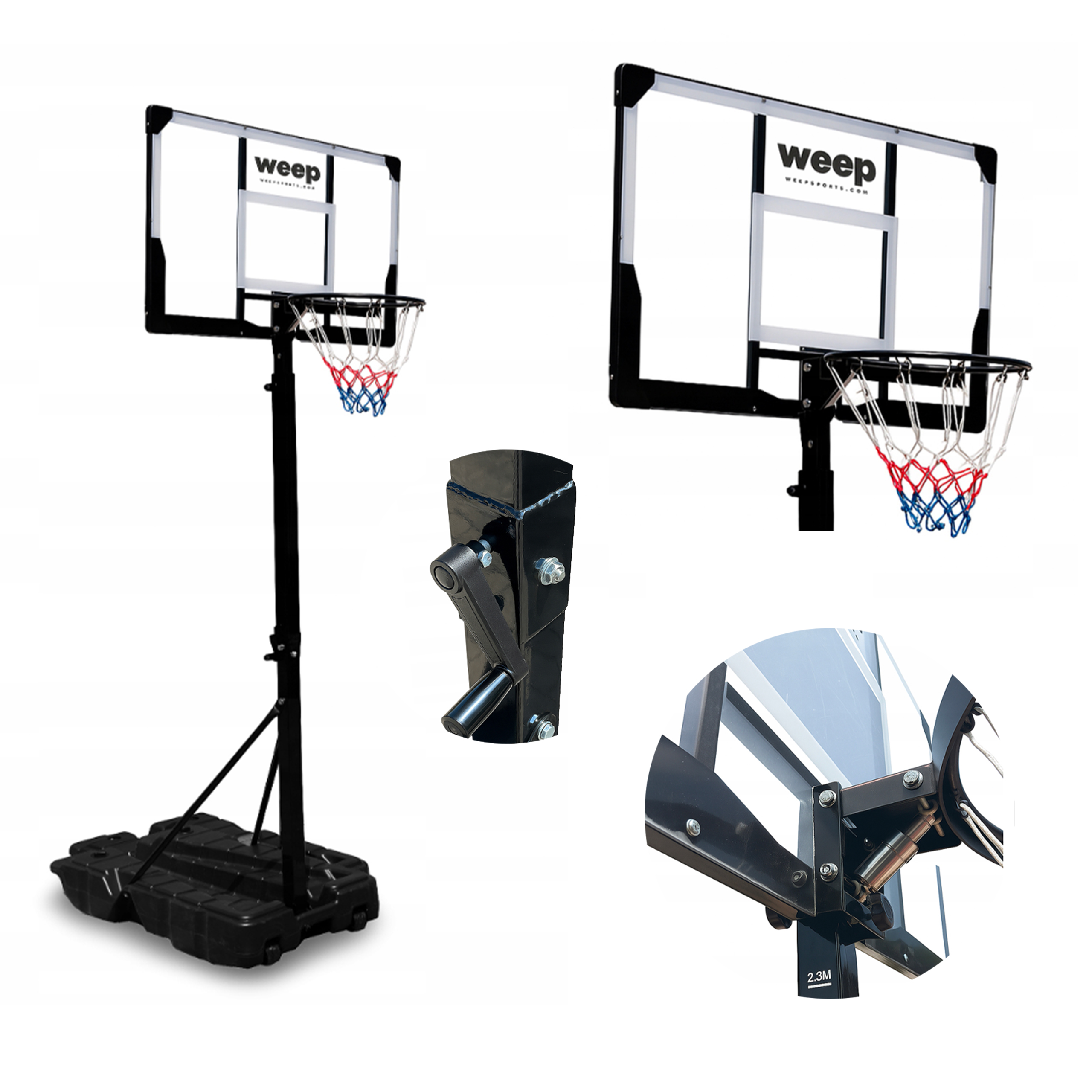 Zestaw Do Koszykówki Kosz Weep FD02 Regulowany 230–305 CM Stabilny Kółka