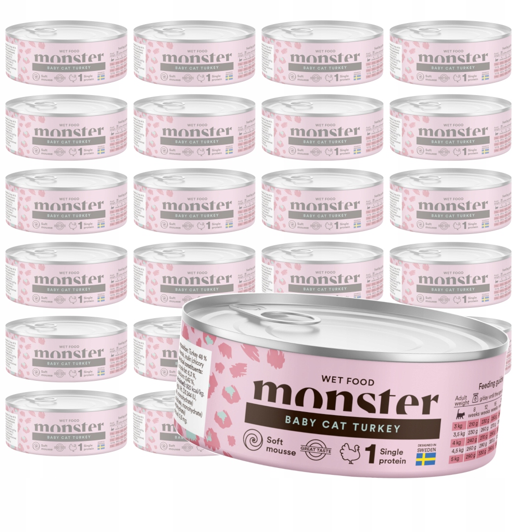 Monster Cat Baby Mousse 24x100g Mokra Karma Dla Kociąt Mus z Indykiem