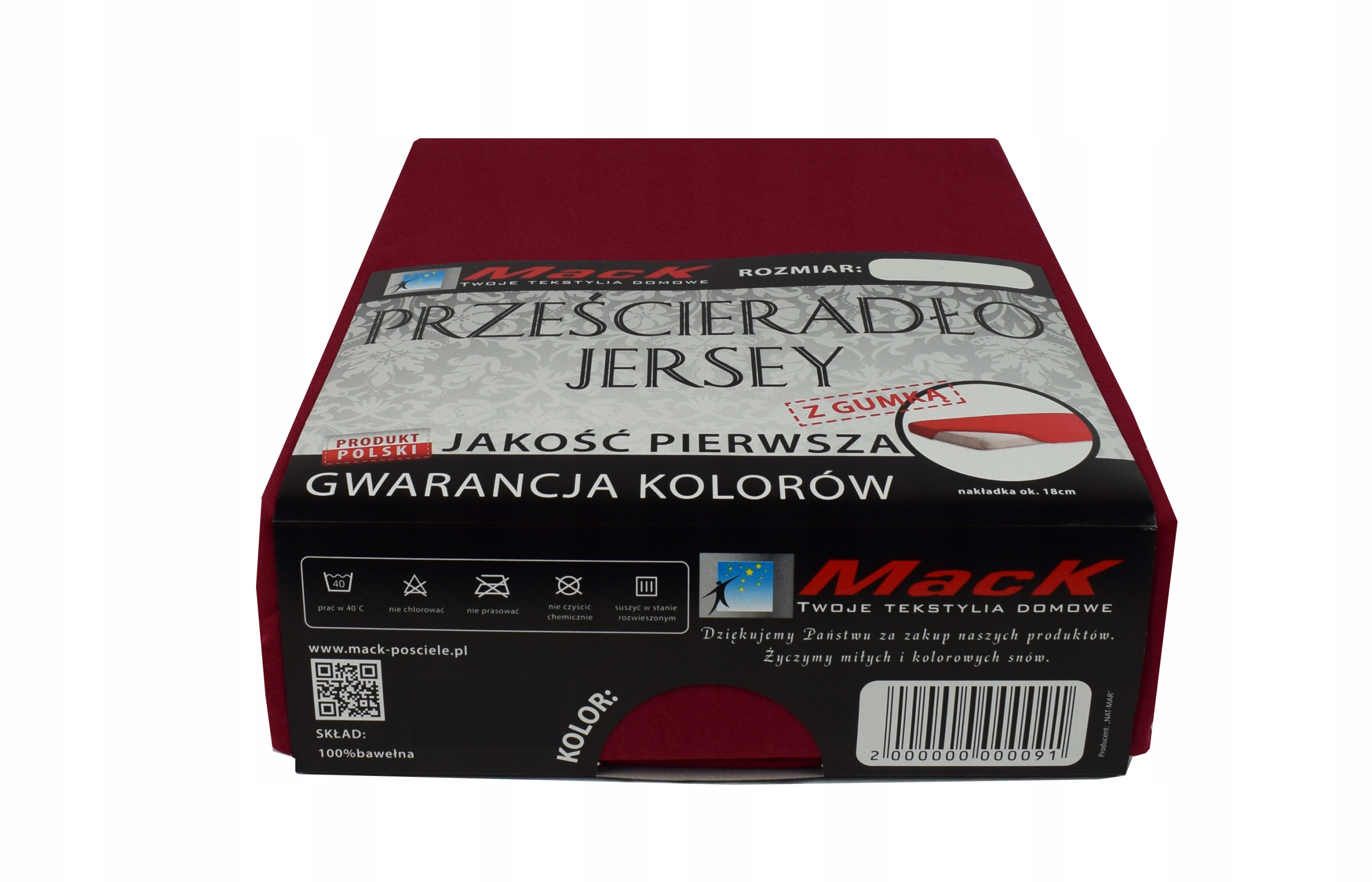 PRZEŚCIERADŁO JERSEY Z GUMKĄ 180X200 bordowy Marka Mack