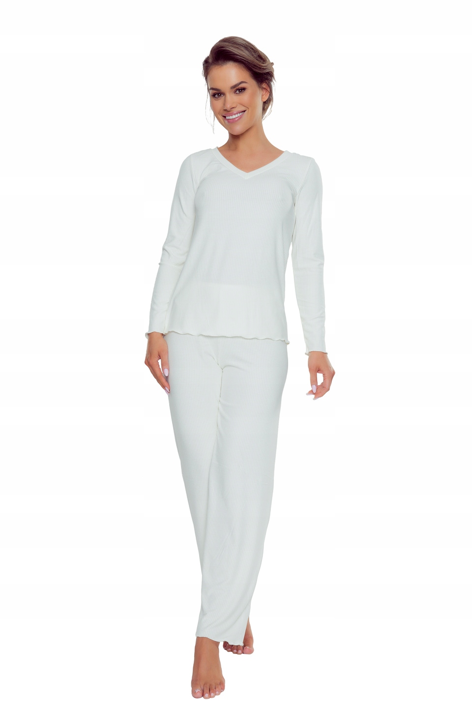 Eldar Rosaria komplet z žebrované viskózy, halenka a kalhoty ecru 3XL