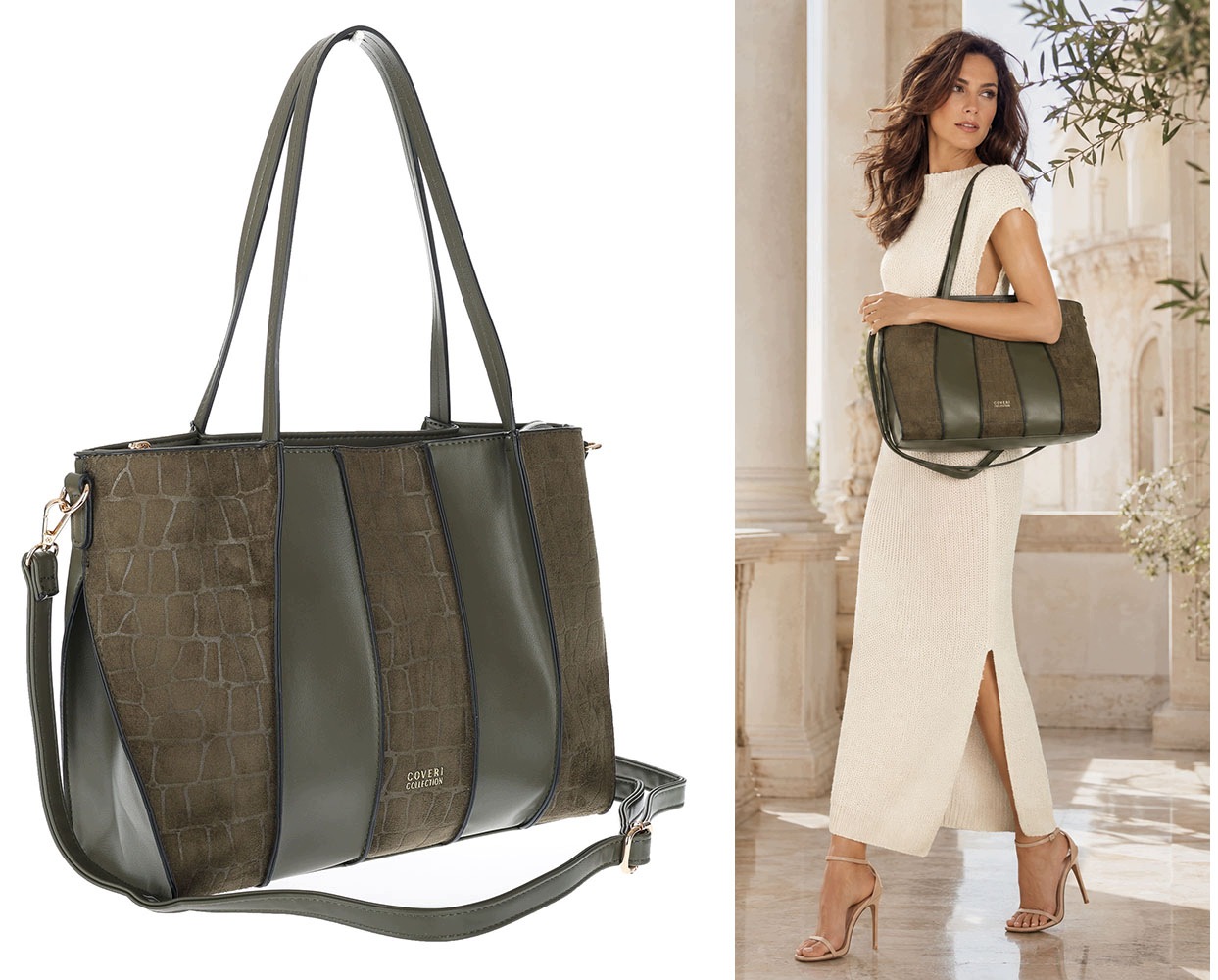Dámská shopper kabelka semišová prostorná A4 taška přes rameno CC891 Zelená