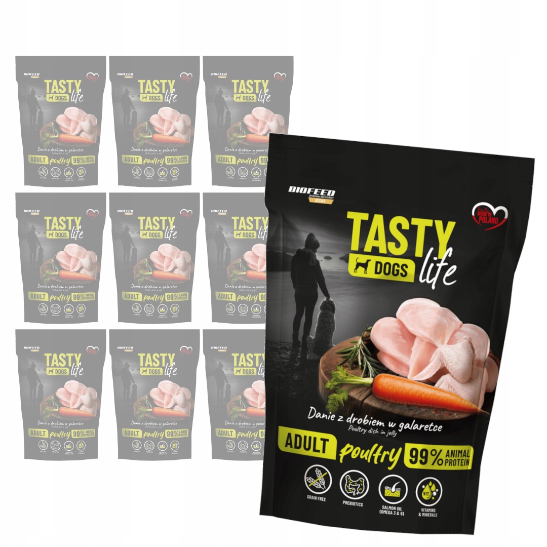 Levně Biofeed Tasty Dogs Life s drůbežím v želé 10x500g Vlhké Krmivo pro psy