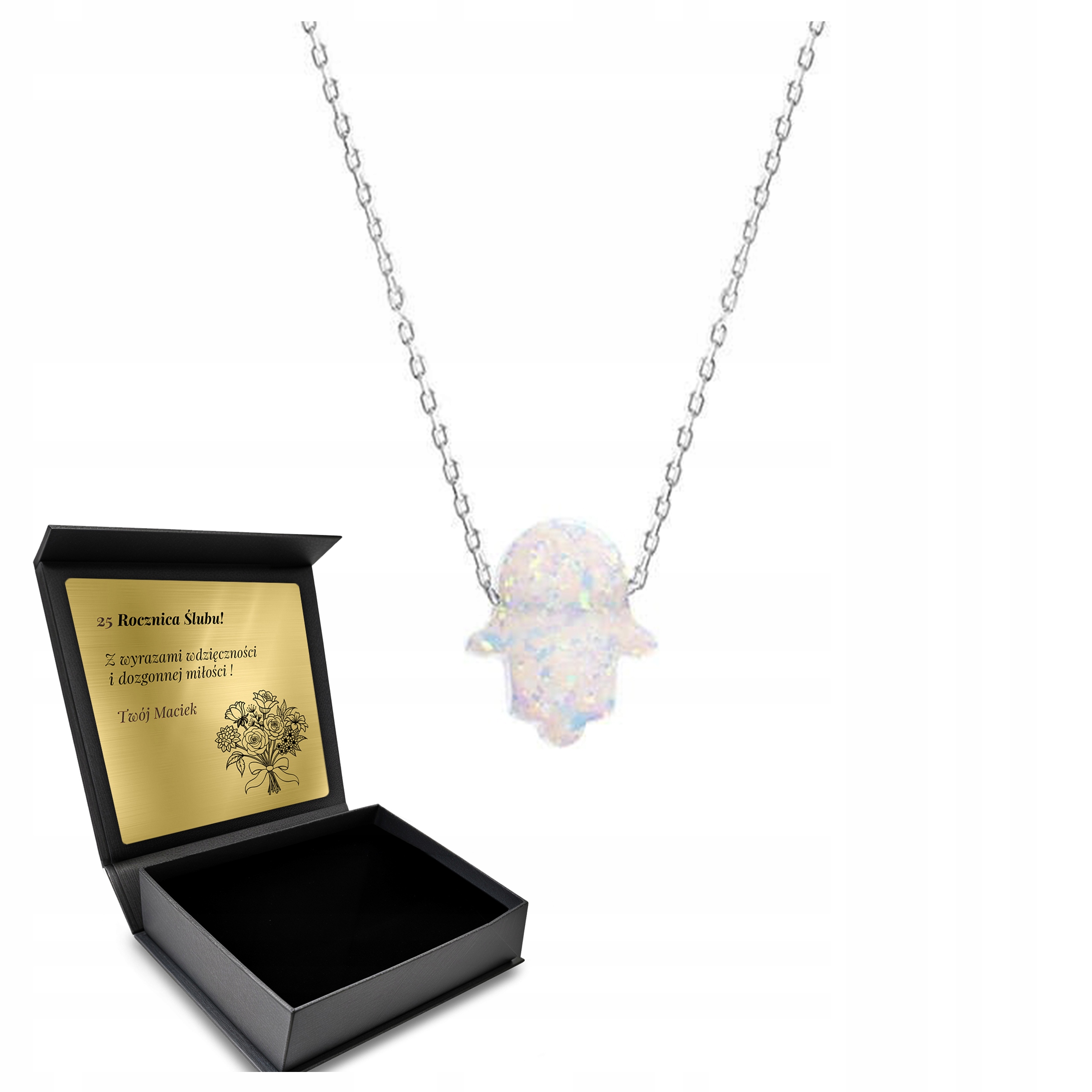 Stříbrný Náhrdelník Ruka Fatimy Hamsa Malý Jemný Ochranný Gravírování