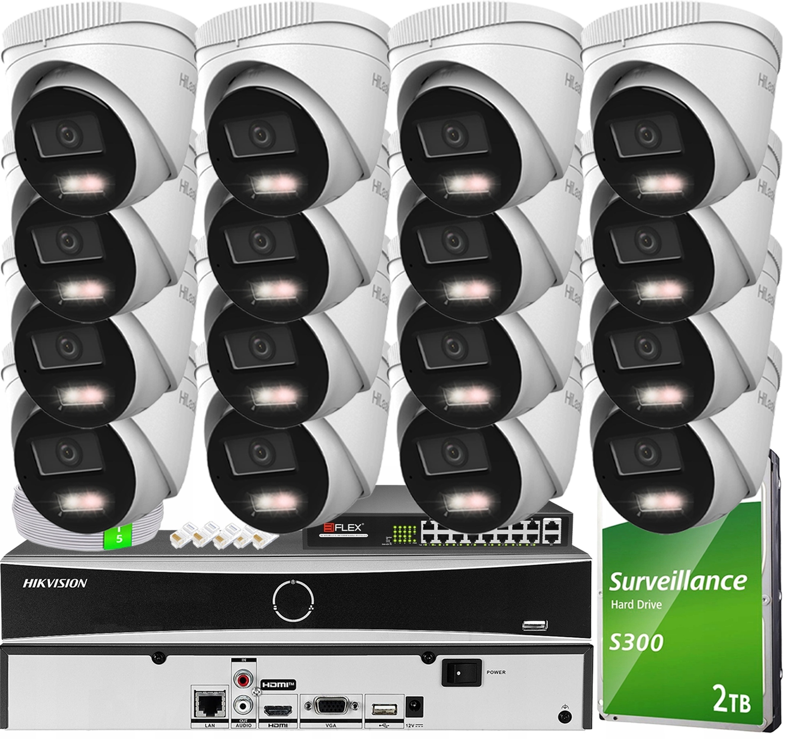 Monitorovací sada 16 kamer IPC-T240HA-LUC 4MPx Hikvision Hybrid Light PoE