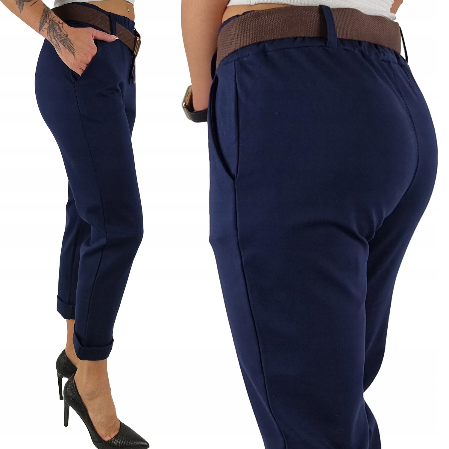 #elastyczne Spodnie Damskie W Gumkę Pasek Premium