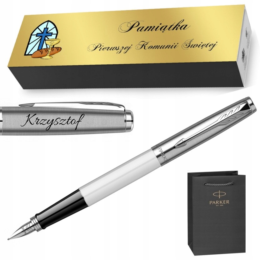 Pióro wieczne Parker Jotter Białe ETUI GRAWER Tabliczka PREZENT NA KOMUNIĘ
