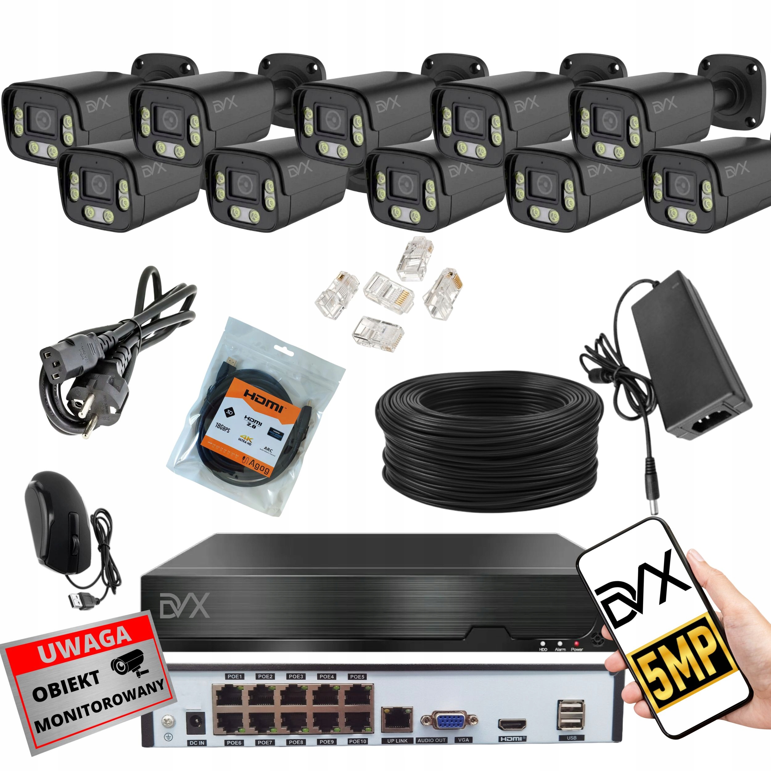 Sada Kamer x10 PT5B Monitoring Ip Poe 5MP 4K Uhd Rekordér P10CHWIF Nvr