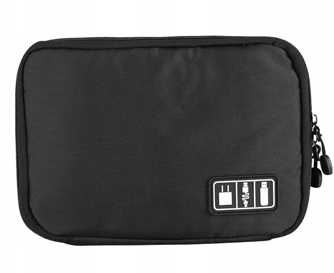 ORGANIZER PODRÓŻNY TORBA KOSMETYCZKA POKROWIEC ETUI NA ŁADOWARKI KABLE Kolor czarny
