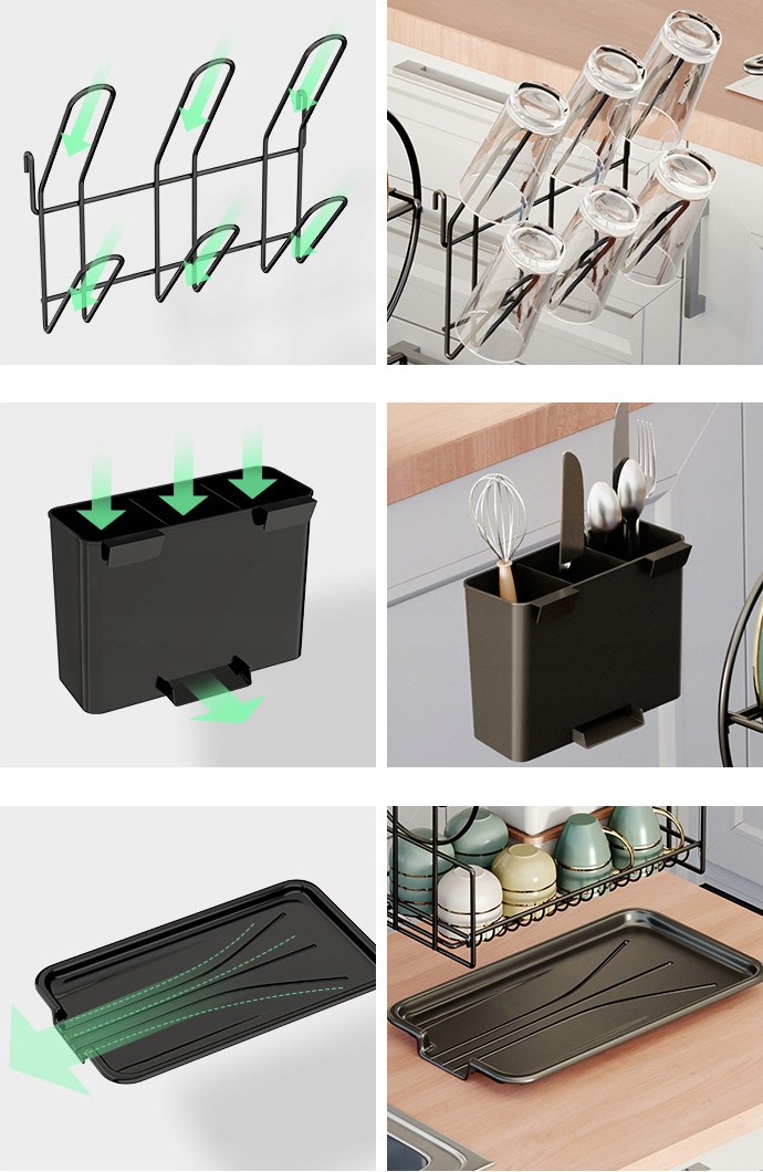 SUSZARKA DO NACZYŃ STOJĄCA DWUPOZIOMOWA OCIEKACZ TALERZE Z TACKĄ Długość 42 cm