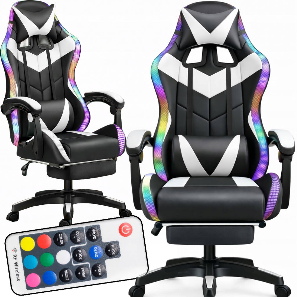 Gamer szék LED forgó SZÁMÍTÓGÉPES JÁTÉKOS szék FOX-10 FEHÉR-FEKETE