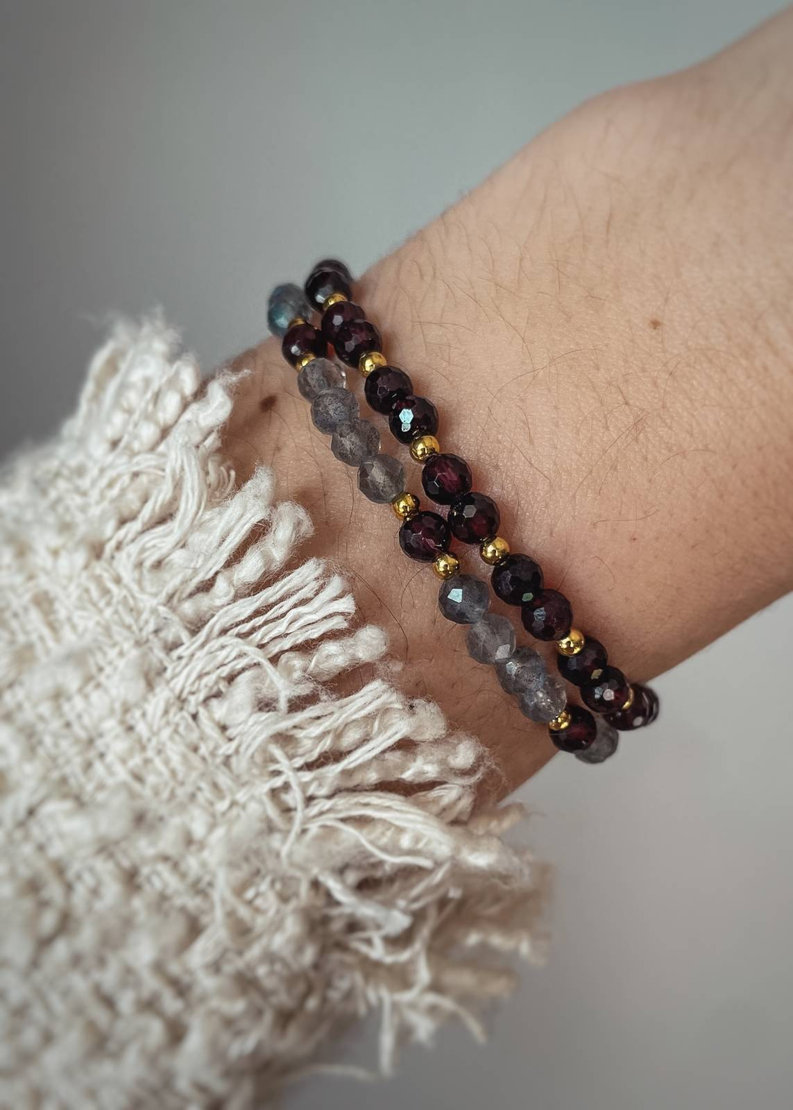 Sada dvou náramků Labradorit a Granát 15 cm