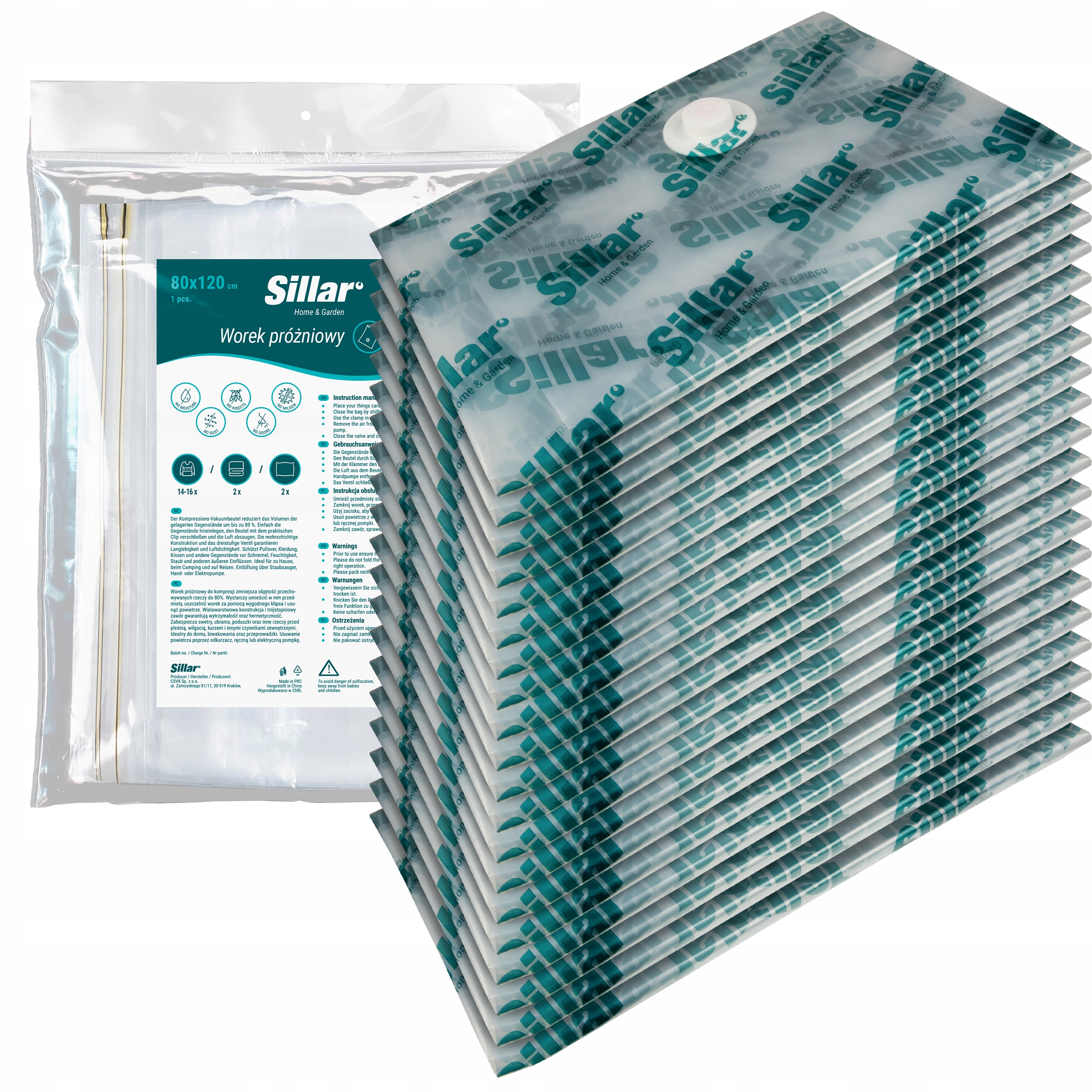 Levně Sillar vakuový pytel na oblečení 80x120 Pa/pe 80 mikronů 7 vrstev 20 Ks