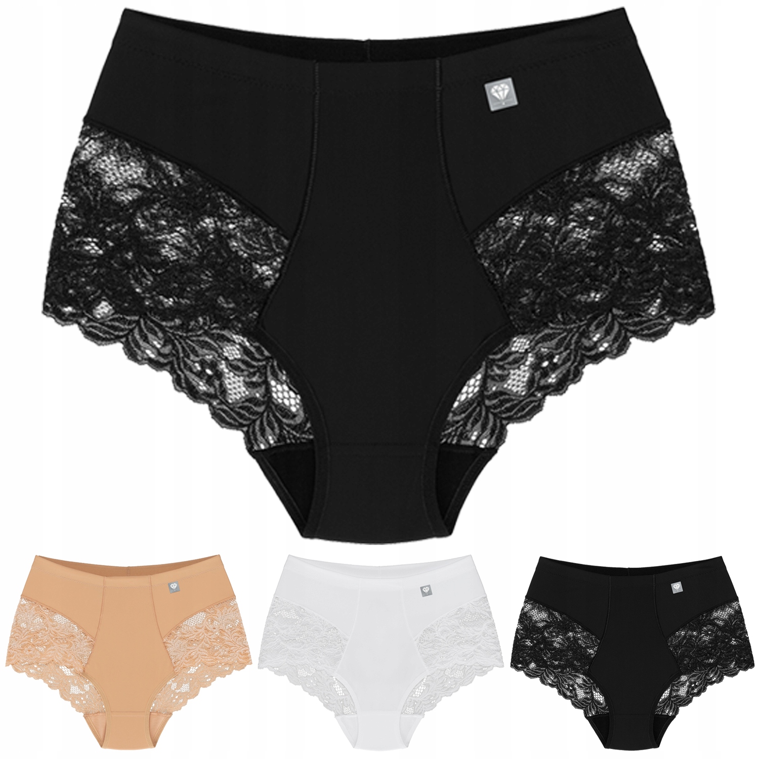 Wol-Bar Diamond 3506 3-pack béžová-černá-bílá XL Vysoké kalhotky kalhotky