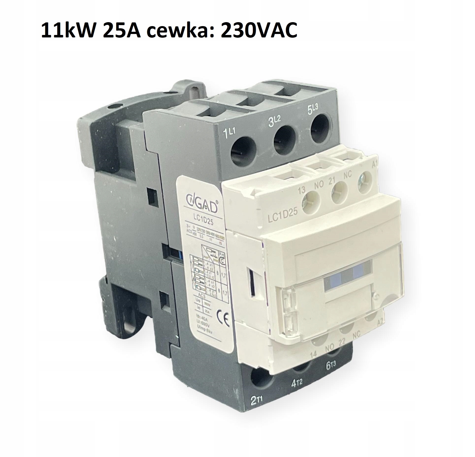 

Stycznik 3P 25A 11kW cewka 230VAC LC1 D25 No+nc