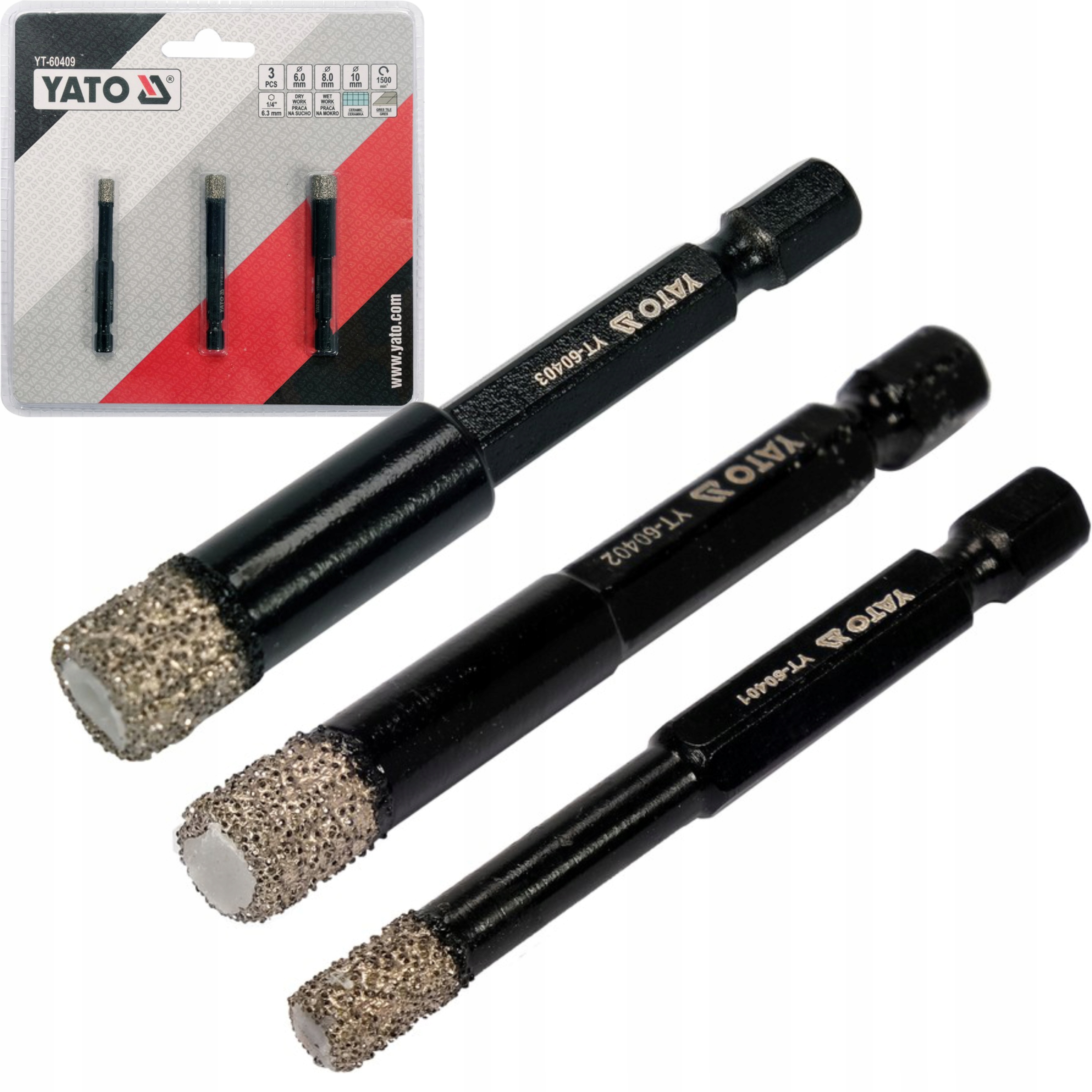 

Zestaw Diamentowych Wierteł Do Gresu 3SZT Hex Yato