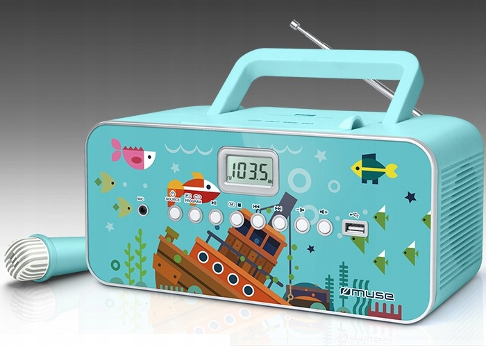 RADIOODTWARZACZ + MIKROFON DLA DZIECI CHŁOPCA RADIO USB CD MUSE M-29 KB Kolor niebieski