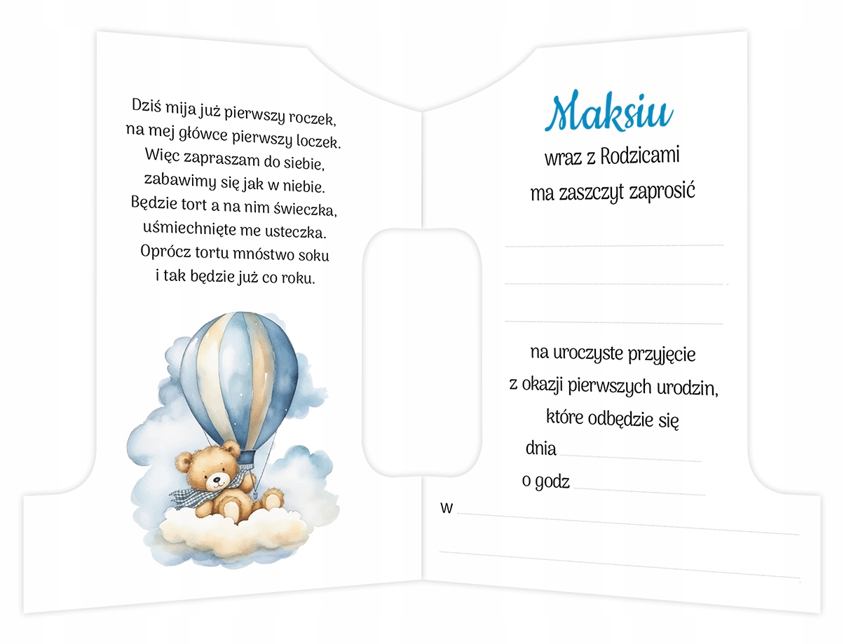 ZAPROSZENIA na ROCZEK ze ZDJĘCIEM Twojego dziecka kształt JEDYNKI + GRATIS Rodzaj urodziny