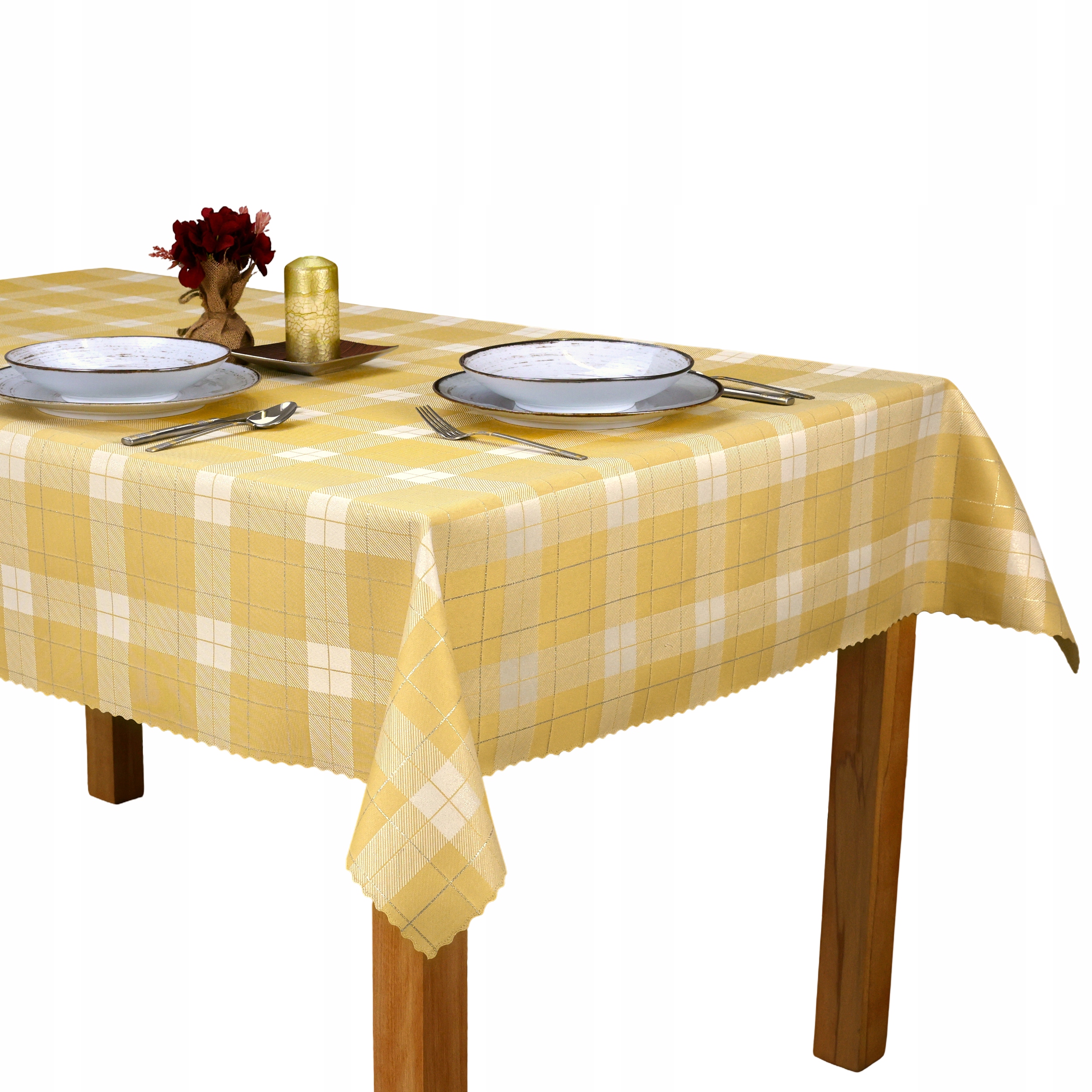 Ubrus odolný proti skvrnám s mřížkou a lesklou zlatou nití 130 x 360 cm