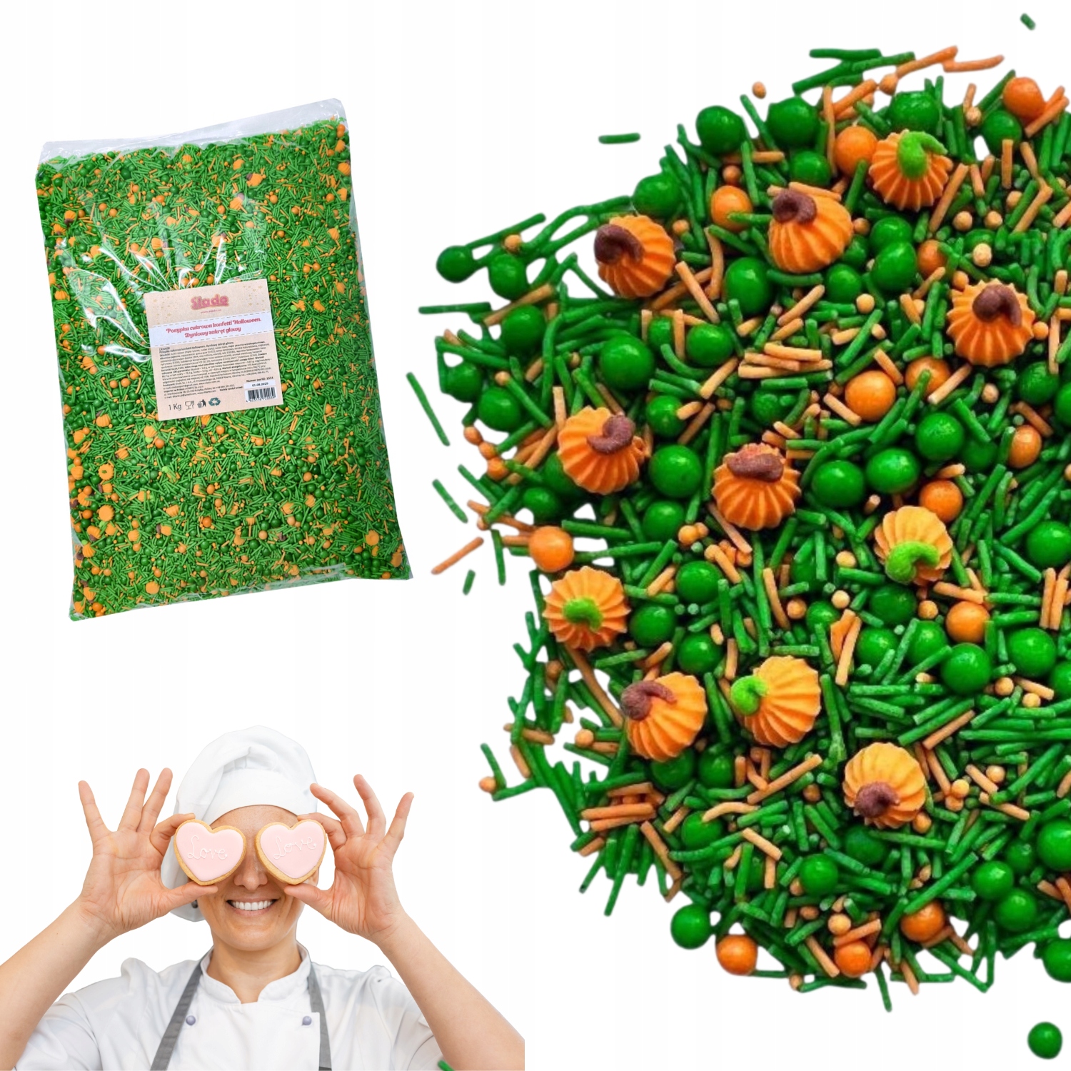 Posypka cukrowa Halloween Dyniowy Zakręt Głowy 1KG Posypka konfetti na tort