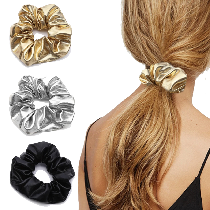 

3 Frotki gumki do włosów scrunchies złota srebrna