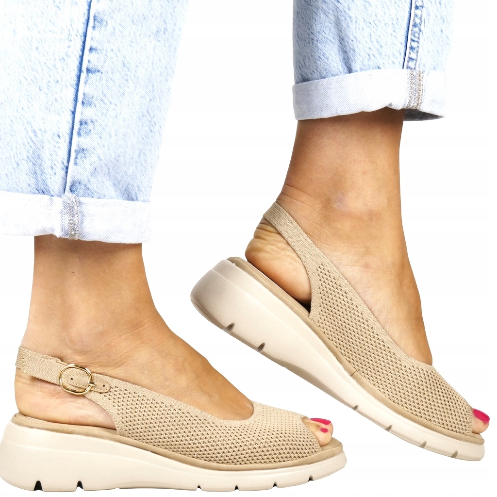 Béžové Sandály Na Léto Na Platformě, Lehké, Textilní, Pohodlné