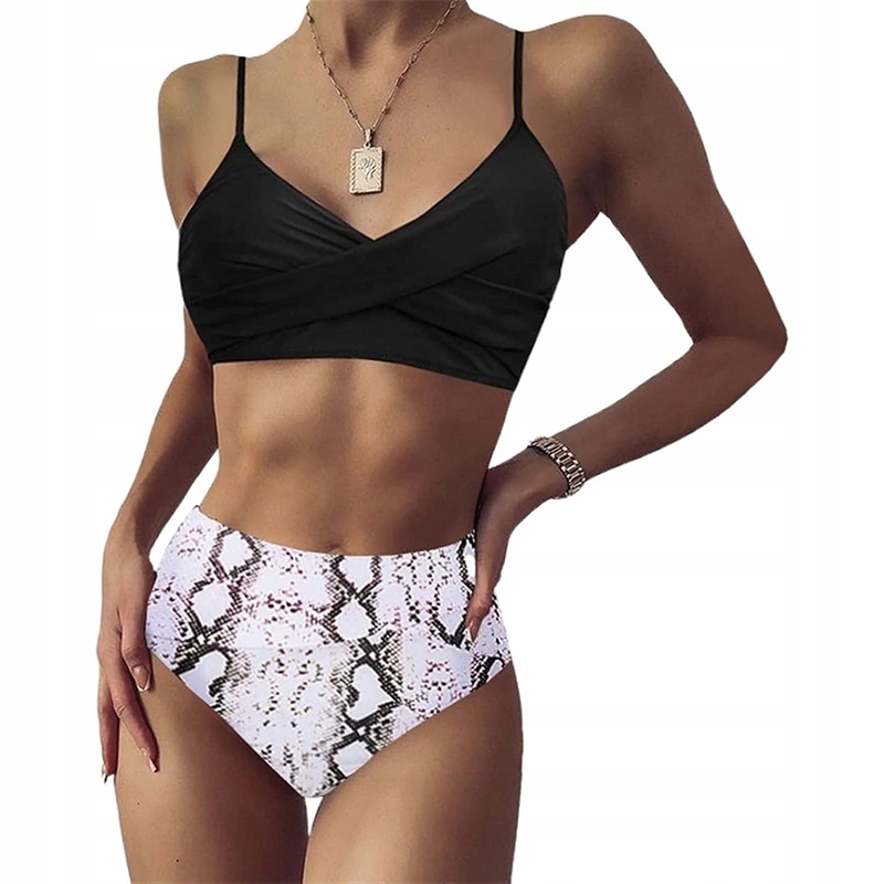 Strój kąpielowy dwuczęściowy bikini wysoki stan modelujący czarny L 40 Marka bez marki
