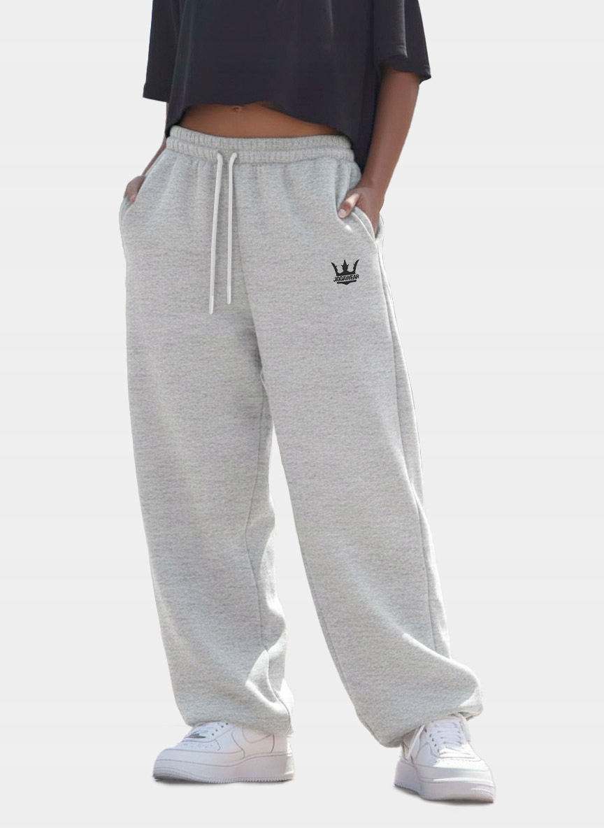 Dámské tepláky Baggy Šedé Melanž široké volné s logem Koruna XL